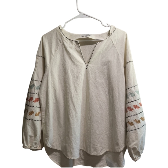 Madewell Tops - Madewell Embroidered-Sleeve Popover Top Small Cream 100% Cotton Boho Cottagecore